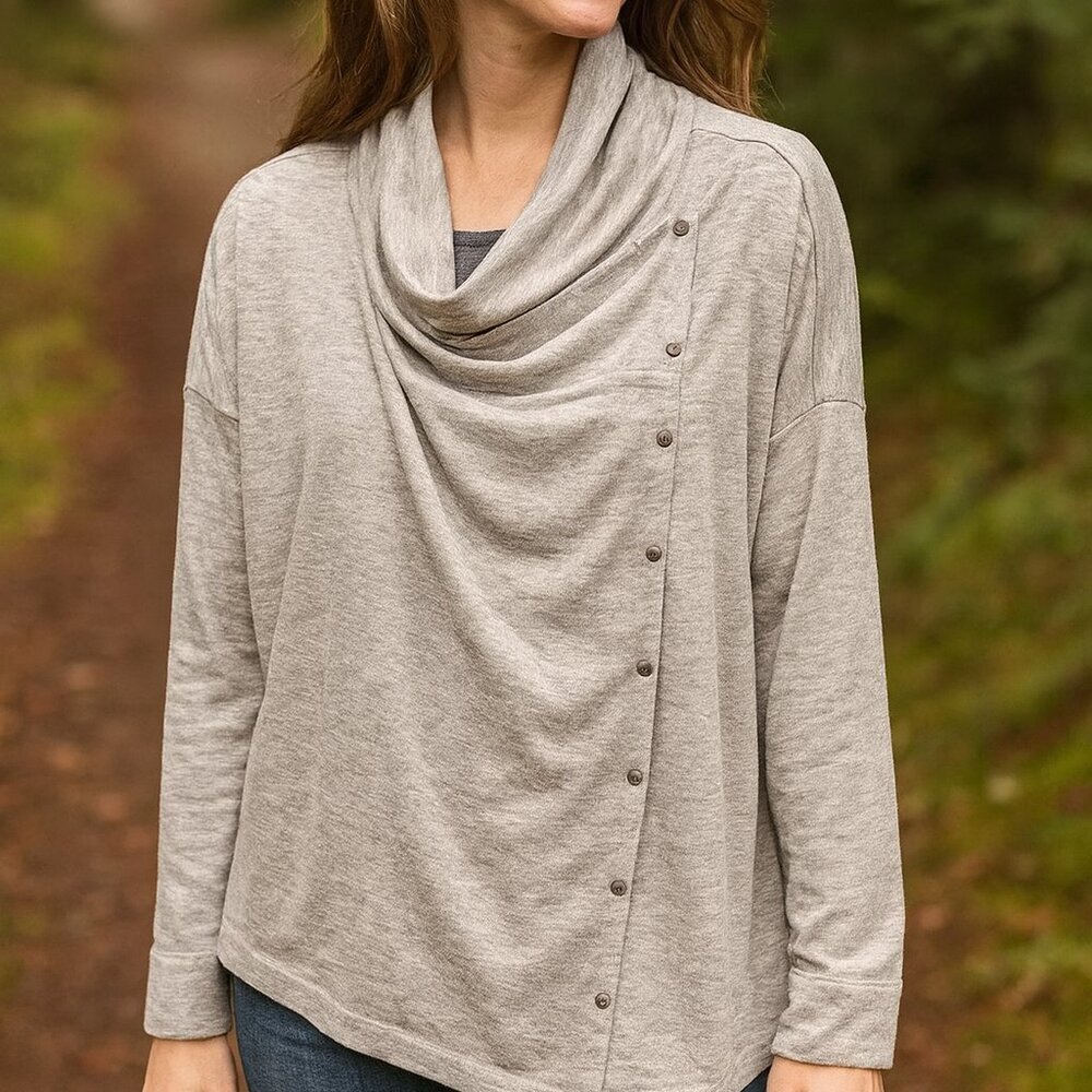 Eddie Bauer First Ascent Grey Convertible Front Soft Knit Cardigan 3X Soft Layer